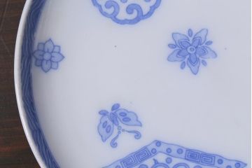 アンティーク雑貨　大正期　花蝶図　五寸　印判皿2枚セット(中皿)(R-037835)