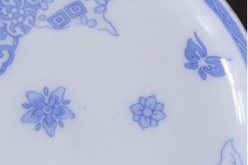 アンティーク雑貨　大正期　花蝶図　五寸　印判皿2枚セット(中皿)(R-037835)