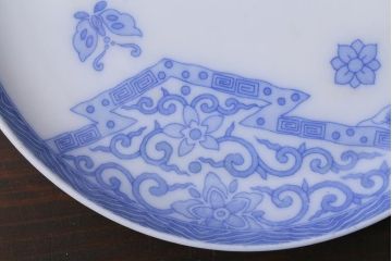 アンティーク雑貨　大正期　花蝶図　五寸　印判皿2枚セット(中皿)(R-037835)