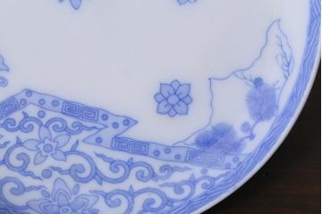 アンティーク雑貨　大正期　花蝶図　五寸　印判皿2枚セット(中皿)(R-037835)