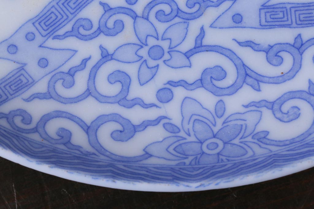 アンティーク雑貨　大正期　花蝶図　五寸　印判皿2枚セット(中皿)(R-037835)