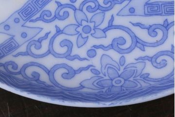 アンティーク雑貨　大正期　花蝶図　五寸　印判皿2枚セット(中皿)(R-037835)