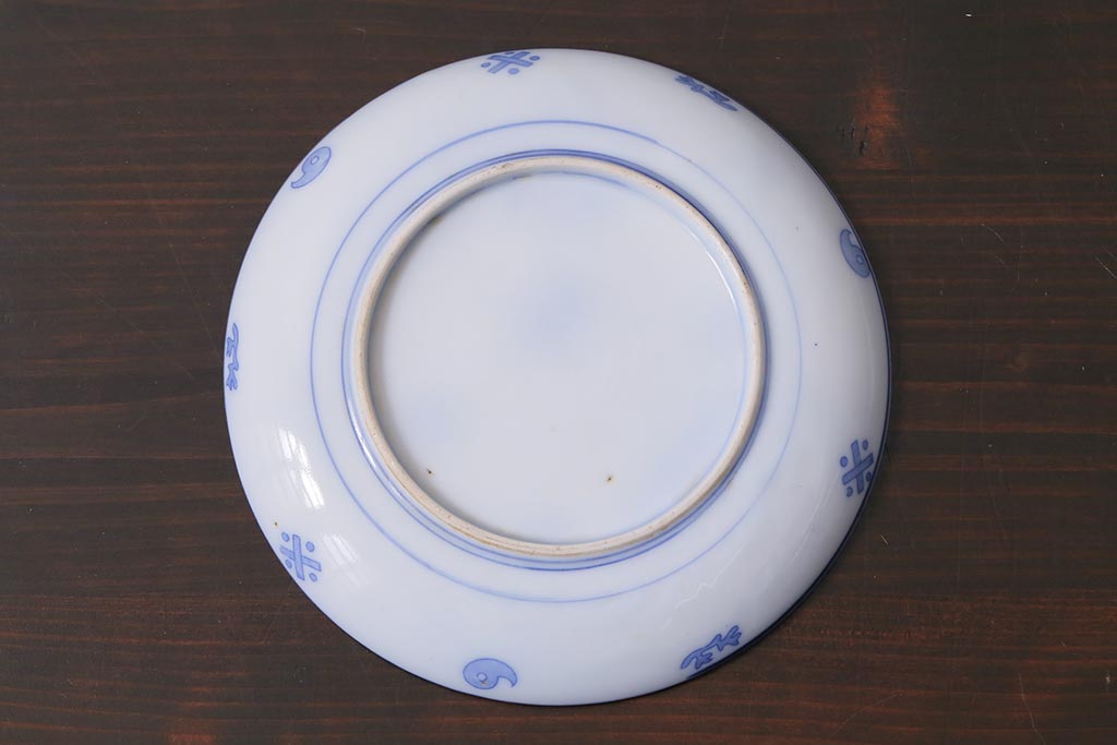 アンティーク雑貨　大正期　花蝶図　五寸　印判皿2枚セット(中皿)(R-037835)