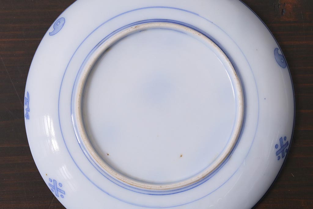 アンティーク雑貨　大正期　花蝶図　五寸　印判皿2枚セット(中皿)(R-037835)