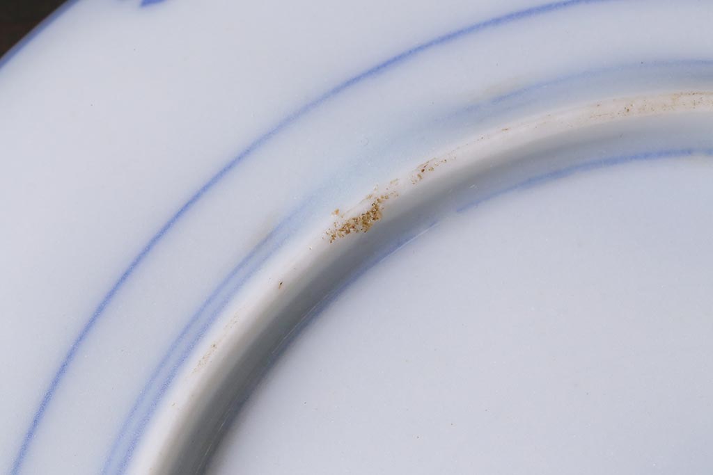 アンティーク雑貨　大正期　花蝶図　五寸　印判皿2枚セット(中皿)(R-037835)