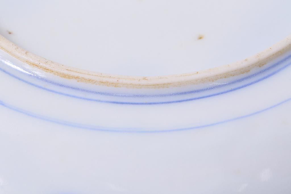 アンティーク雑貨　大正期　花蝶図　五寸　印判皿2枚セット(中皿)(R-037835)