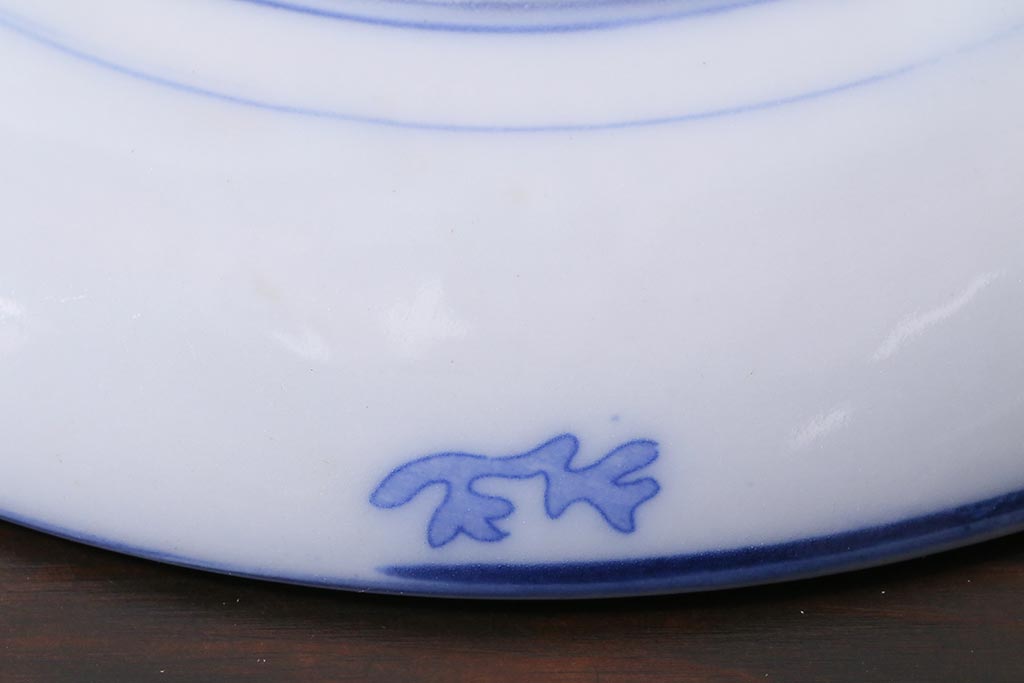 アンティーク雑貨　大正期　花蝶図　五寸　印判皿2枚セット(中皿)(R-037835)