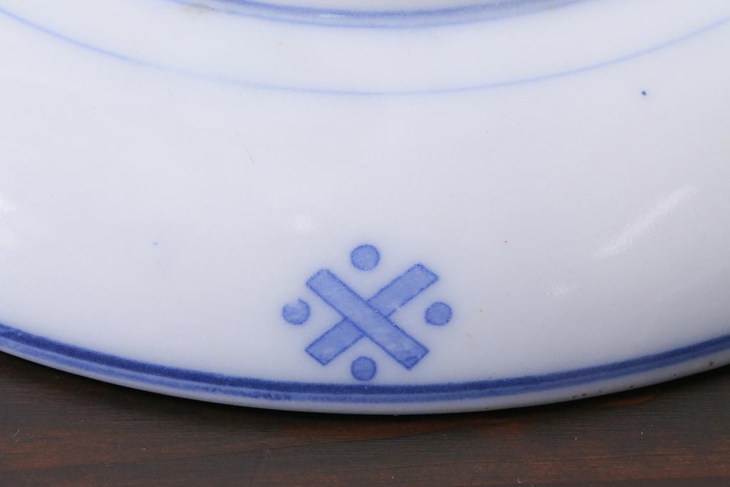 アンティーク雑貨　大正期　花蝶図　五寸　印判皿2枚セット(中皿)(R-037835)