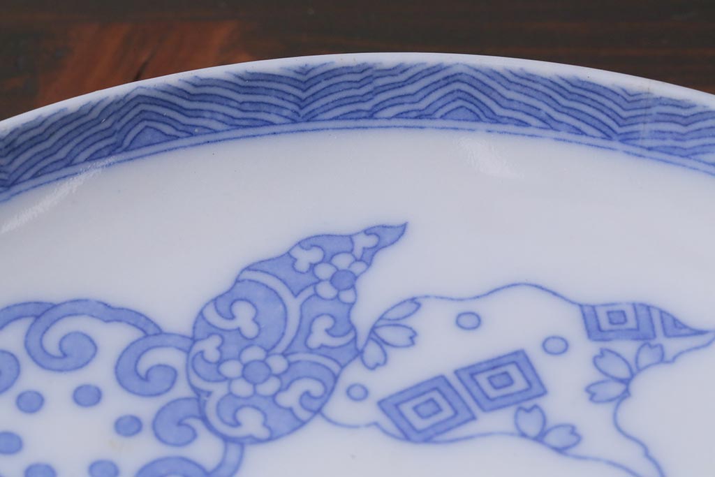 アンティーク雑貨　大正期　花蝶図　五寸　印判皿2枚セット(中皿)(R-037836)