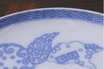 アンティーク雑貨　大正期　花蝶図　五寸　印判皿2枚セット(中皿)(R-037836)