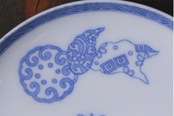 アンティーク雑貨　大正期　花蝶図　五寸　印判皿2枚セット(中皿)(R-037836)