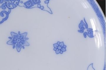 アンティーク雑貨　大正期　花蝶図　五寸　印判皿2枚セット(中皿)(R-037836)