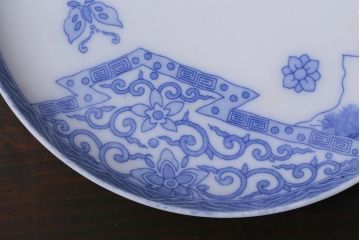 アンティーク雑貨　大正期　花蝶図　五寸　印判皿2枚セット(中皿)(R-037836)