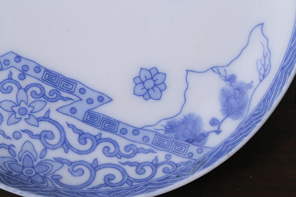 アンティーク雑貨　大正期　花蝶図　五寸　印判皿2枚セット(中皿)(R-037836)