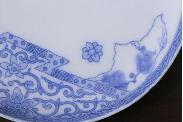 アンティーク雑貨　大正期　花蝶図　五寸　印判皿2枚セット(中皿)(R-037836)