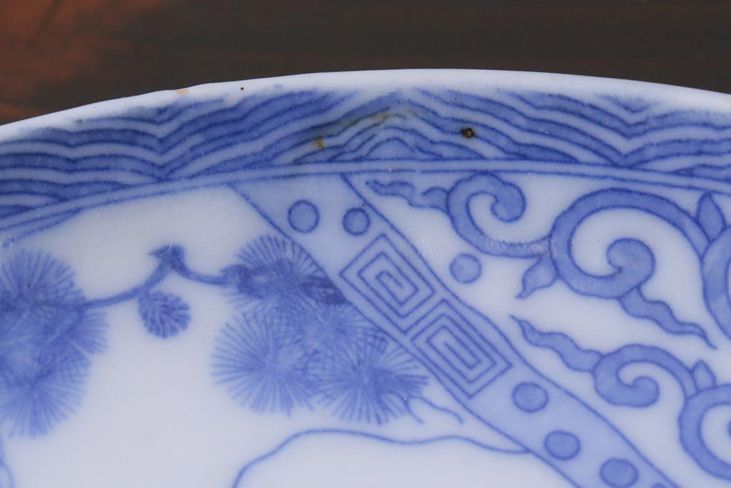 アンティーク雑貨　大正期　花蝶図　五寸　印判皿2枚セット(中皿)(R-037836)