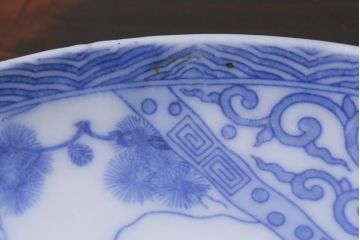 アンティーク雑貨　大正期　花蝶図　五寸　印判皿2枚セット(中皿)(R-037836)