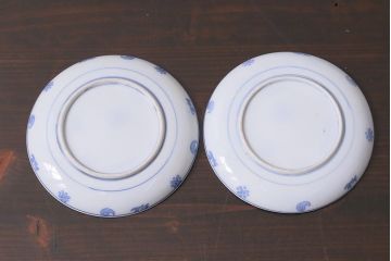 アンティーク雑貨　大正期　花蝶図　五寸　印判皿2枚セット(中皿)(R-037836)