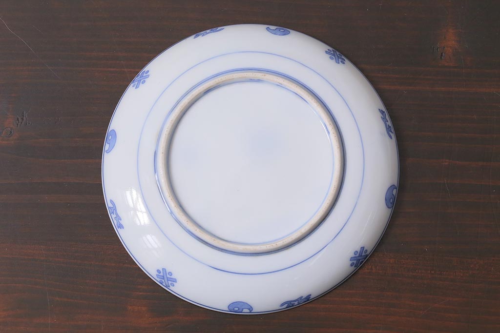 アンティーク雑貨　大正期　花蝶図　五寸　印判皿2枚セット(中皿)(R-037836)