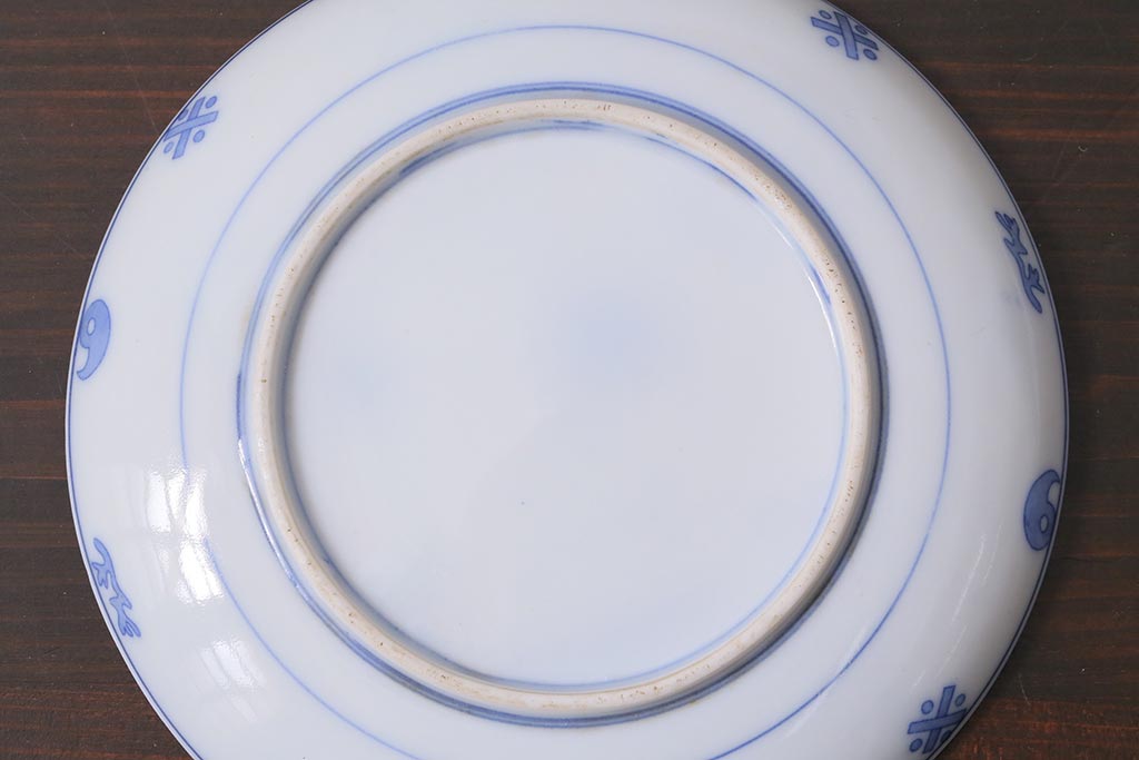 アンティーク雑貨　大正期　花蝶図　五寸　印判皿2枚セット(中皿)(R-037836)