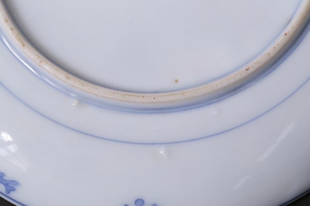 アンティーク雑貨　大正期　花蝶図　五寸　印判皿2枚セット(中皿)(R-037836)