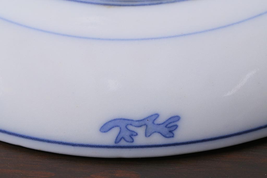 アンティーク雑貨　大正期　花蝶図　五寸　印判皿2枚セット(中皿)(R-037836)