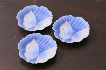 アンティーク雑貨　オールド香蘭社　金彩花蝶図　小皿3枚(変形皿)(R-037838)
