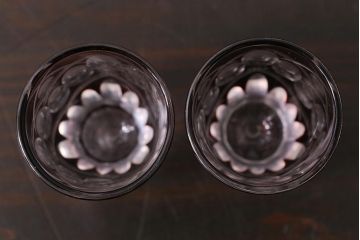 アンティーク雑貨　昭和初期　和ガラス　切子ショットグラス2点(酒器)(R-037841)