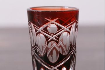 アンティーク雑貨　昭和初期　和ガラス　切子ショットグラス2点(酒器)(R-037841)