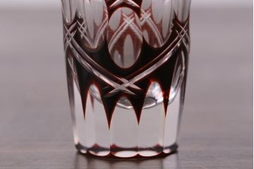 アンティーク雑貨　昭和初期　和ガラス　切子ショットグラス2点(酒器)(R-037841)