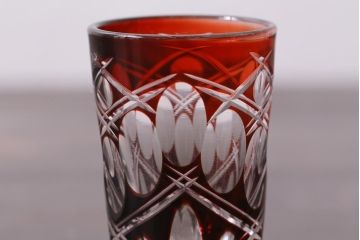 アンティーク雑貨　昭和初期　和ガラス　切子ショットグラス2点(酒器)(R-037841)