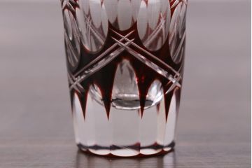 アンティーク雑貨　昭和初期　和ガラス　切子ショットグラス2点(酒器)(R-037841)