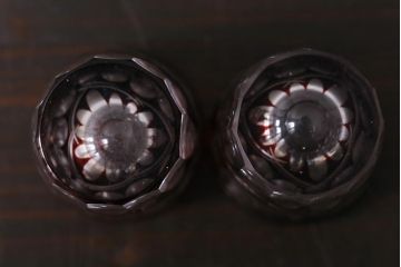アンティーク雑貨　昭和初期　和ガラス　切子ショットグラス2点(酒器)(R-037841)