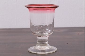 アンティーク雑貨　古民具・骨董　大正期　赤縁氷コップ(吹きガラス)(R-037842)