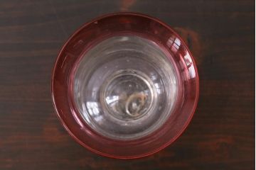 アンティーク雑貨　古民具・骨董　大正期　赤縁氷コップ(吹きガラス)(R-037842)