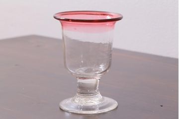 アンティーク雑貨　古民具・骨董　大正期　赤縁氷コップ(吹きガラス)(R-037842)