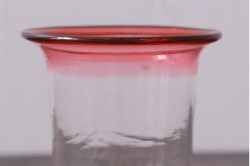 アンティーク雑貨　古民具・骨董　大正期　赤縁氷コップ(吹きガラス)(R-037842)