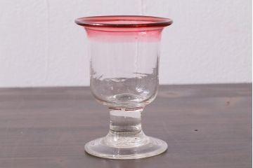 アンティーク雑貨　古民具・骨董　大正期　赤縁氷コップ(吹きガラス)(R-037842)