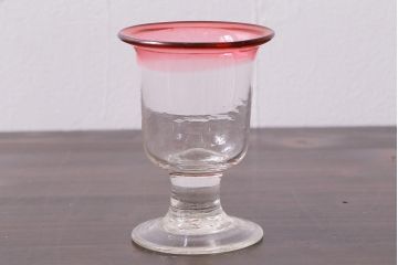 アンティーク雑貨　古民具・骨董　大正期　赤縁氷コップ(吹きガラス)(R-037842)