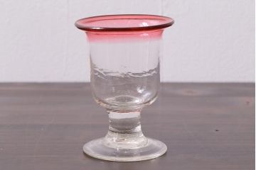 アンティーク雑貨　古民具・骨董　大正期　赤縁氷コップ(吹きガラス)(R-037842)