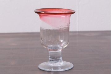 アンティーク雑貨　古民具・骨董　大正期　赤縁氷コップ2点(ペア・吹きガラス)(R-037843)