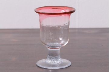 アンティーク雑貨　古民具・骨董　大正期　赤縁氷コップ2点(ペア・吹きガラス)(R-037843)