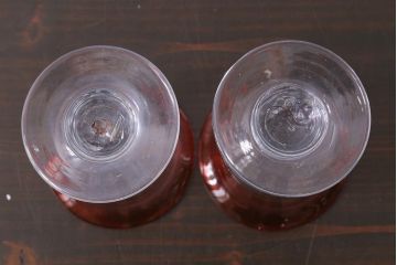 アンティーク雑貨　古民具・骨董　大正期　赤縁氷コップ2点(ペア・吹きガラス)(R-037843)