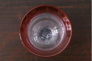 アンティーク雑貨　古民具・骨董　大正期　赤縁氷コップ2点(ペア・吹きガラス)(R-037843)