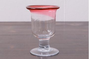 アンティーク雑貨　古民具・骨董　大正期　赤縁氷コップ2点(ペア・吹きガラス)(R-037843)