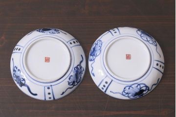 アンティーク雑貨　江戸期　角福　染付小皿2枚セット(和食器)(R-037851)