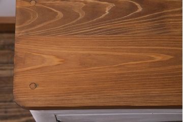 アンティーク家具　リメイク　ダイヤガラス・モールガラス　丸窓　アンティークペイントがおしゃれな鉄脚付きテレビ台(収納棚、キャビネット、リビングボード)(R-037869)