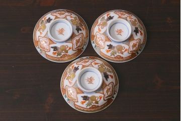 アンティーク雑貨　江戸期　色絵蓋付茶碗3個(伊万里)(R-037873)