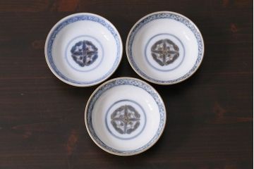 アンティーク雑貨　江戸期　色絵蓋付茶碗3個(伊万里)(R-037873)