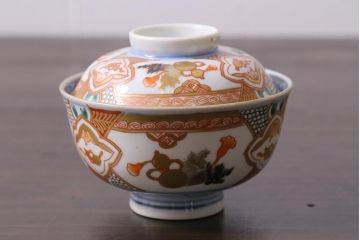 アンティーク雑貨　江戸期　色絵蓋付茶碗3個(伊万里)(R-037873)